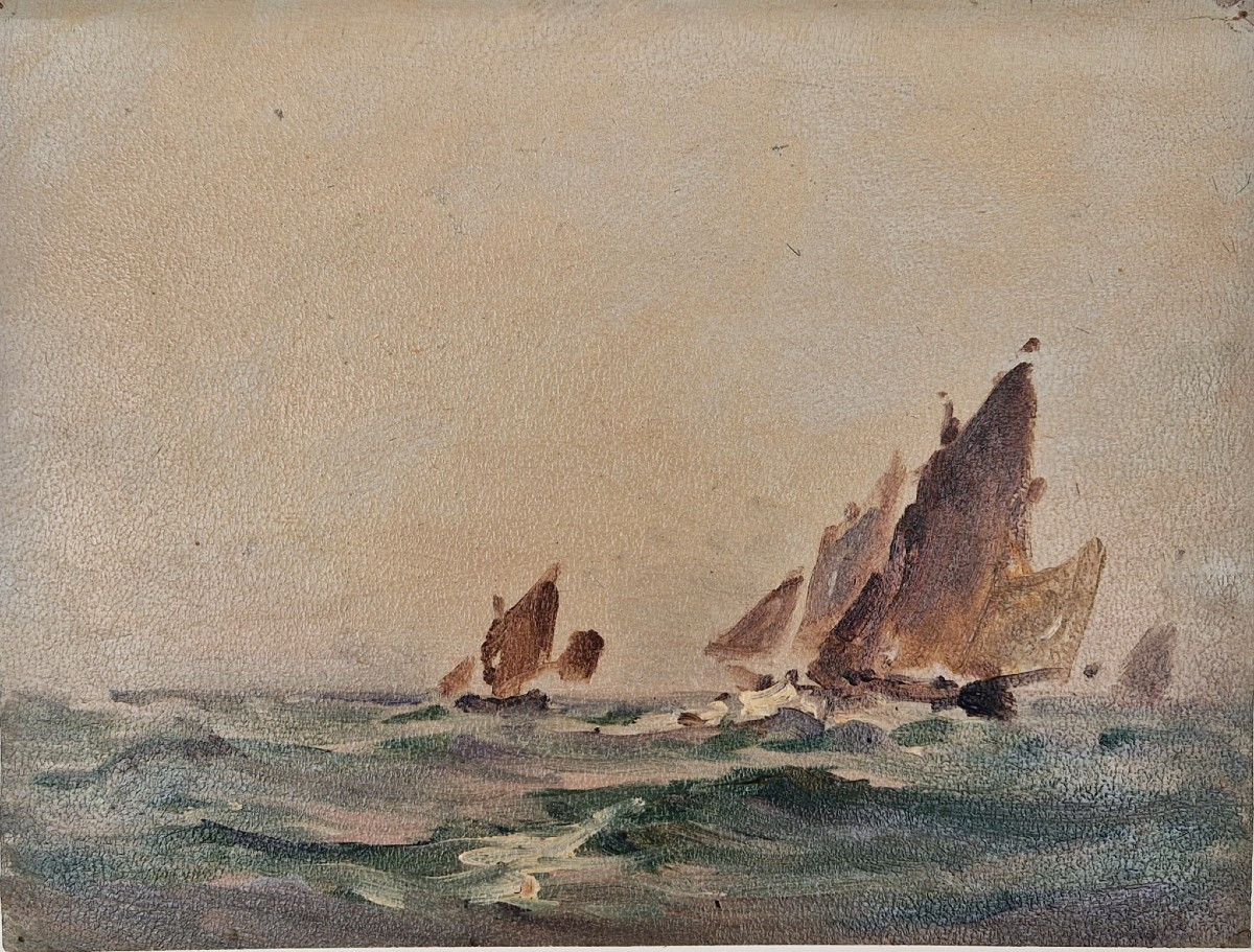 Georges Ricard-cordingley 1873-1939 Tartanes In The Bay Of Cannes Oil On Paper