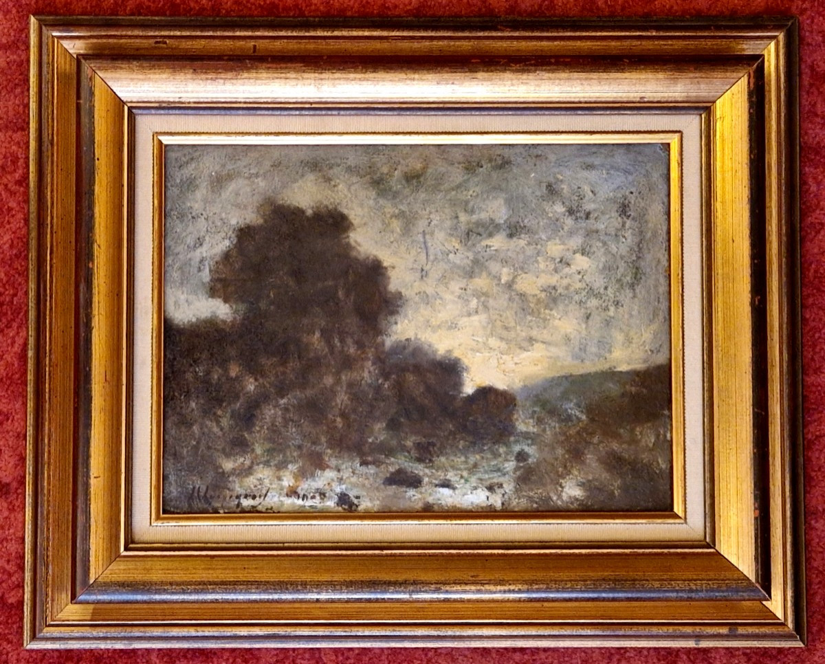 Henri Harpignies 1819-1916 Rivière au crépuscule Huile sur carton