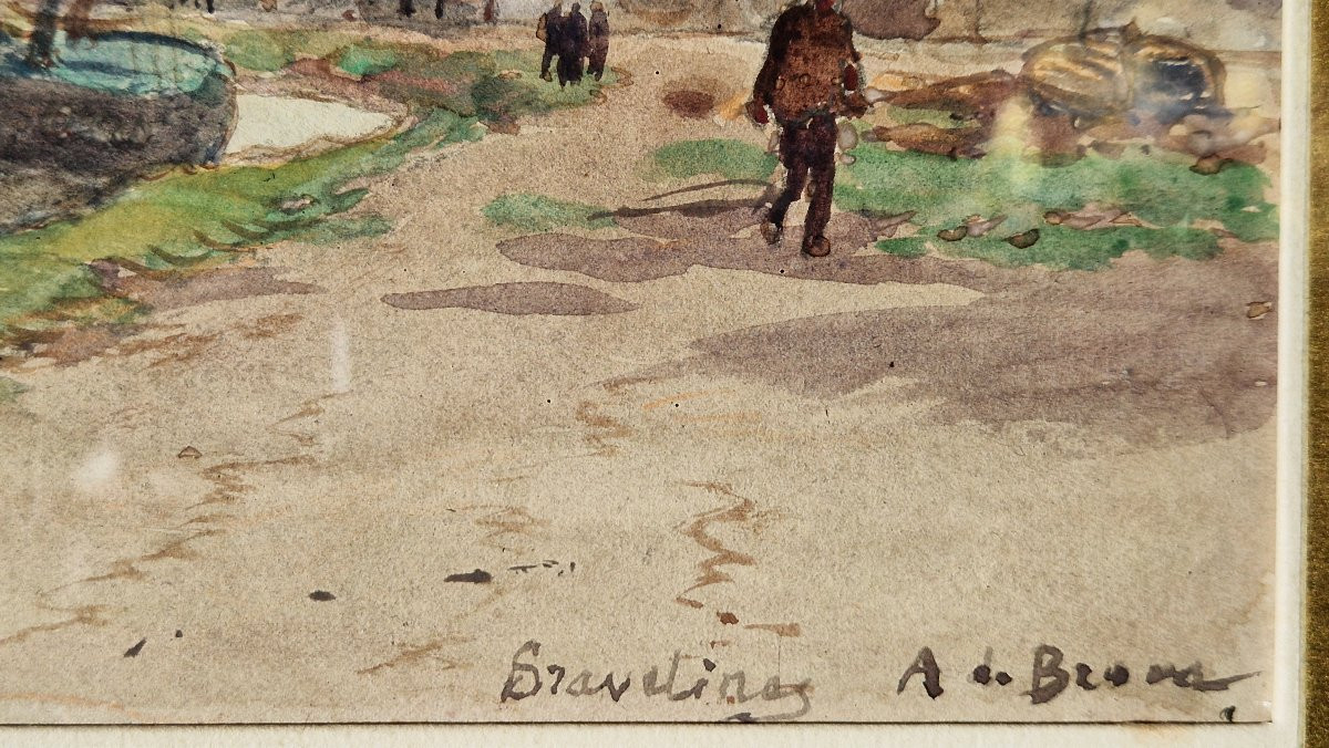 Alexis Louis De Broca 1868-1948 The Port Of Gravelines Watercolor-photo-4