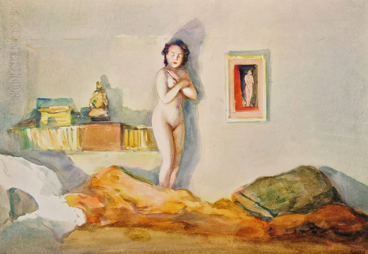 Isidore Rosenstock 1880-1956 Dans La Chambre Au Nu Féminin Watercolor