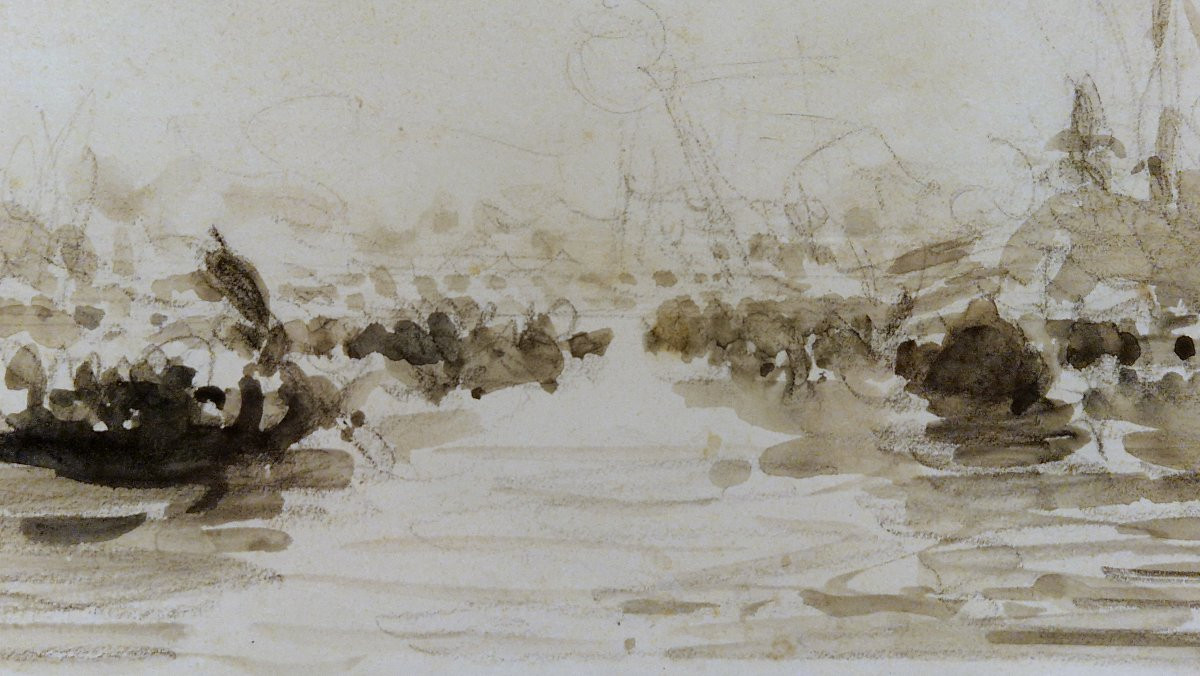 Félix Ziem 1821-1911 Venice On The Grand Canal Grey Wash Drawing-photo-4