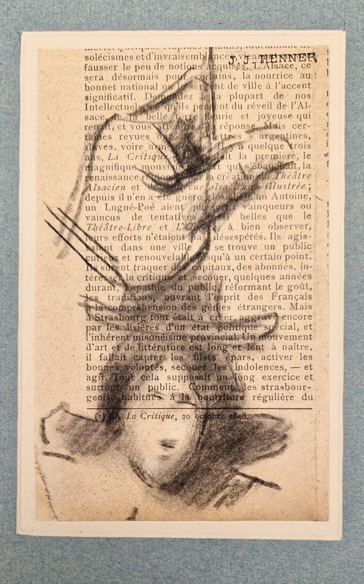 Jean Jacques Henner 1829-1905 Figures et cigogne Dessins au fusain et gouache blanche-photo-2