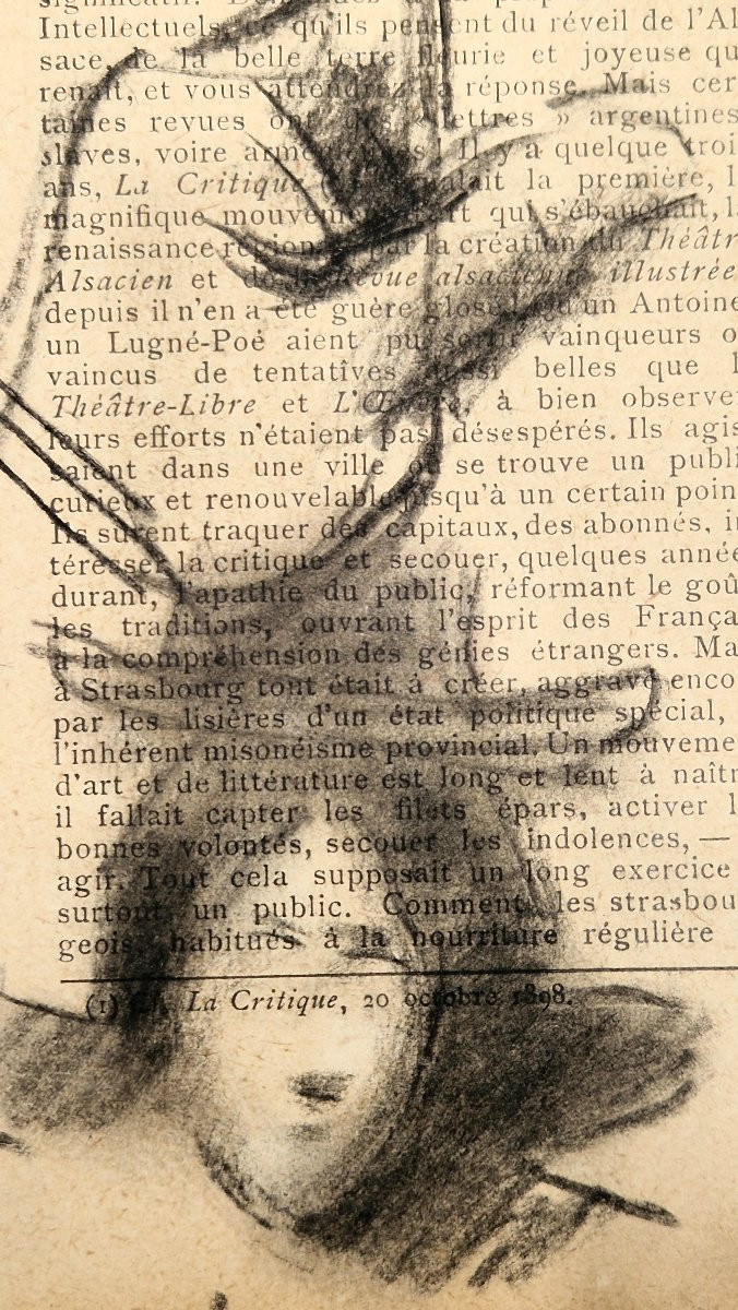 Jean Jacques Henner 1829-1905 Figures et cigogne Dessins au fusain et gouache blanche-photo-1