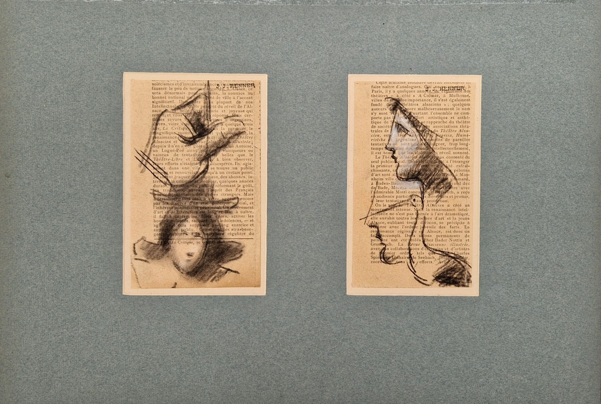 Jean Jacques Henner 1829-1905 Figures et cigogne Dessins au fusain et gouache blanche