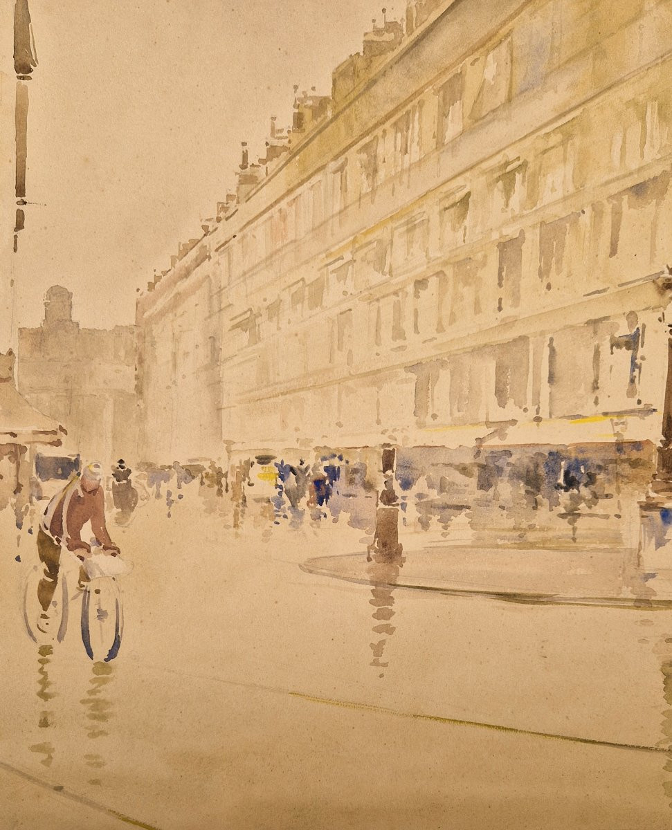 Francis Garat Born 1853 Cyclist In Paris Watercolor-photo-3