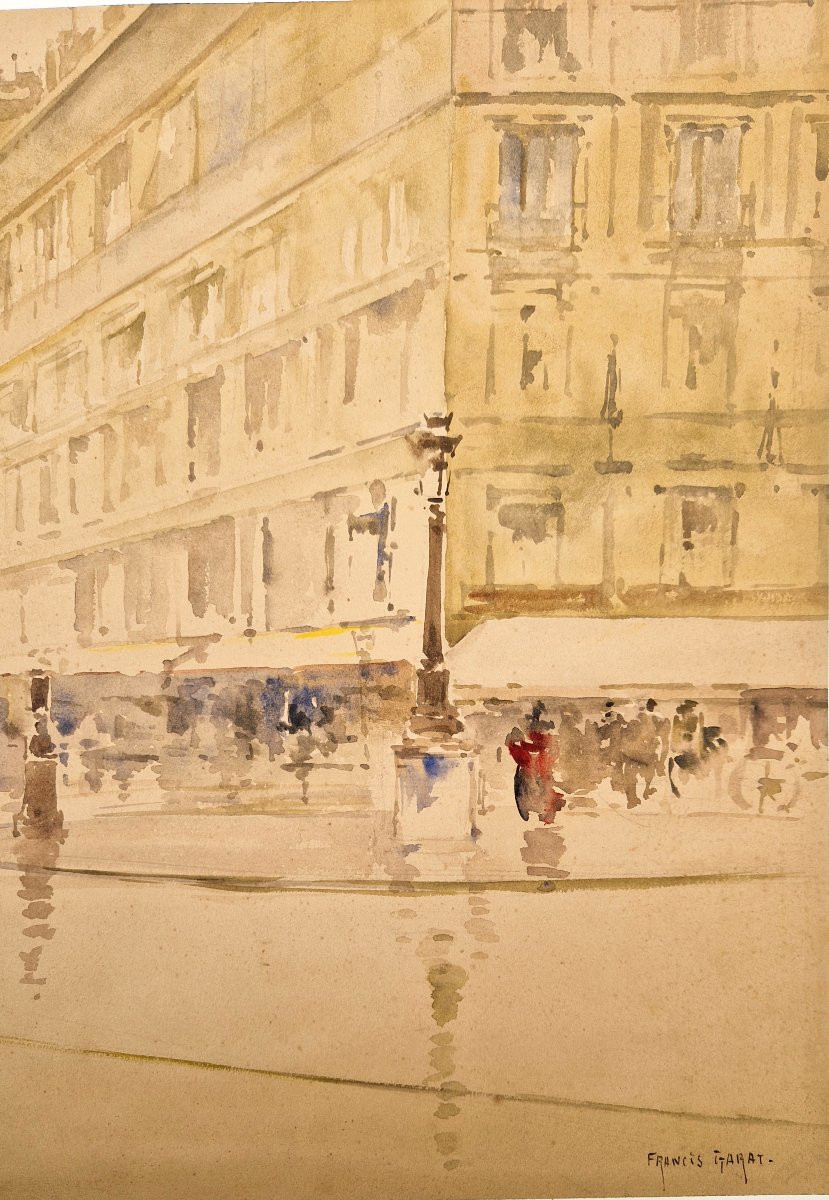 Francis Garat Born 1853 Cyclist In Paris Watercolor-photo-4