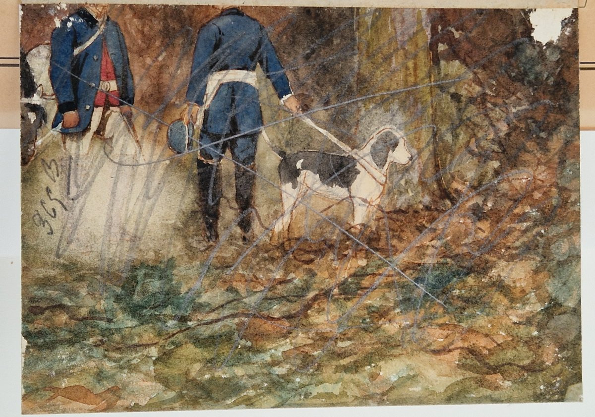 Henri Harpignies 1819-1916 Lavandières à Hérisson Watercolor-photo-4