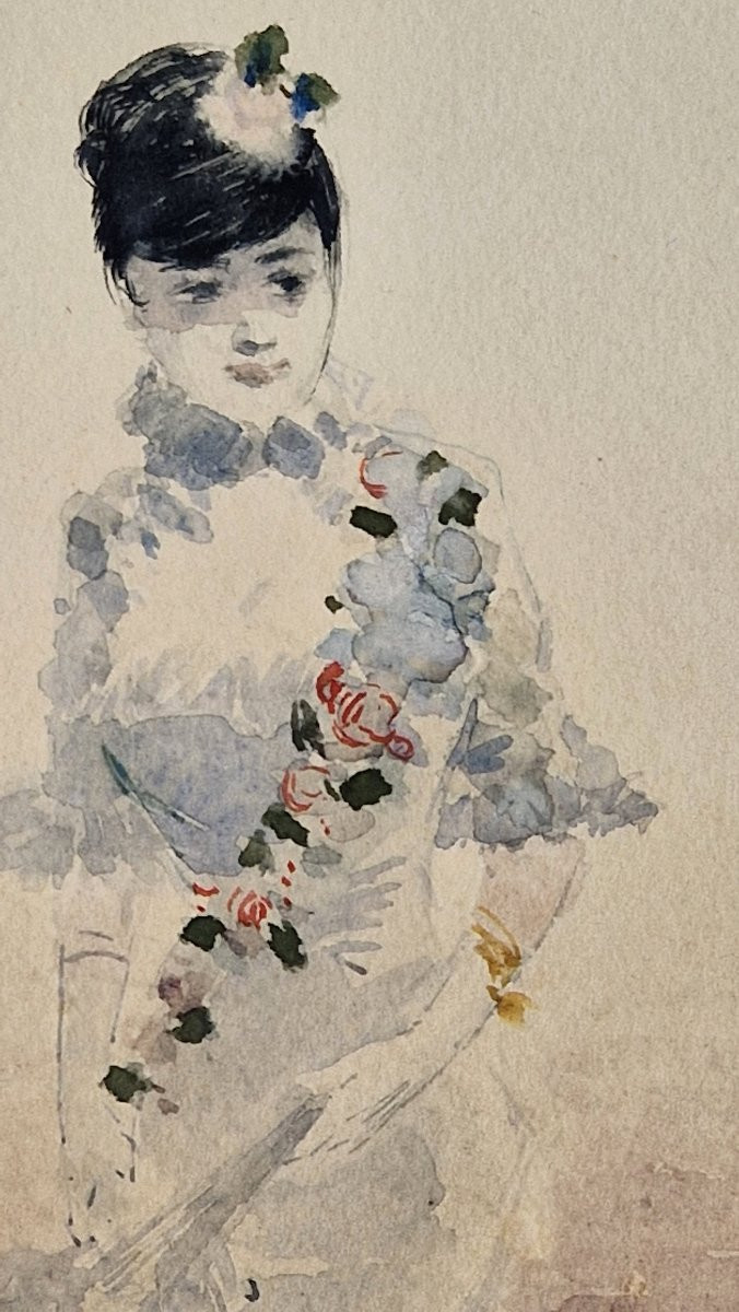 Jean-louis Forain 1852-1931 Elégante à l'éventail en plumes Aquarelle et gouache-photo-3