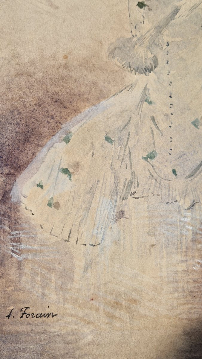 Jean-louis Forain 1852-1931 Elégante à l'éventail en plumes Aquarelle et gouache-photo-4