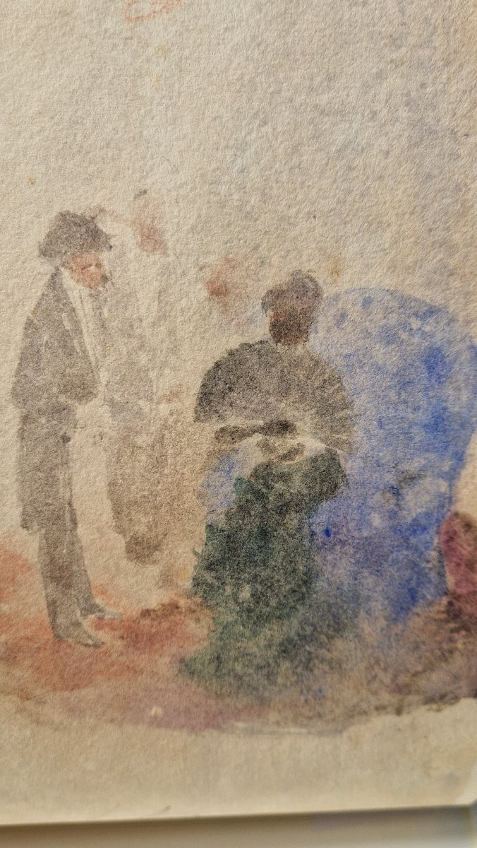 Jean-louis Forain 1852-1931 Elégante à l'éventail en plumes Aquarelle et gouache-photo-1
