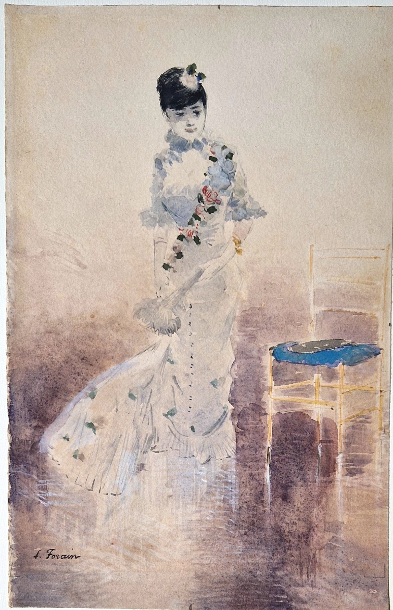 Jean-louis Forain 1852-1931 Elégante à l'éventail en plumes Aquarelle et gouache