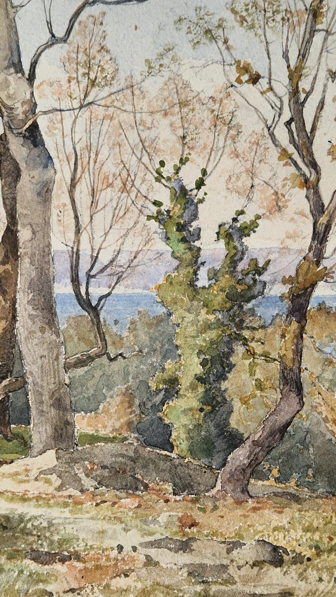 Henri Mouren 1844-1926 Young Girl By The Sea Watercolor-photo-3