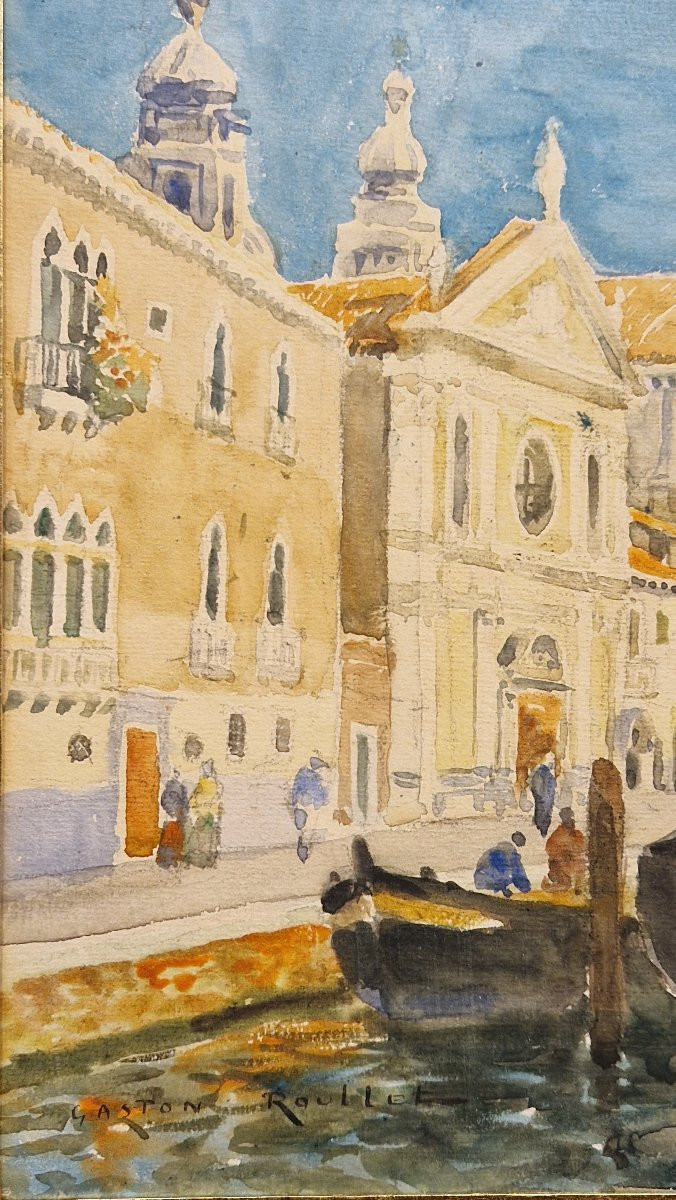 Gaston Roullet 1847-1925 Venice The Gesuati Church Watercolor-photo-3