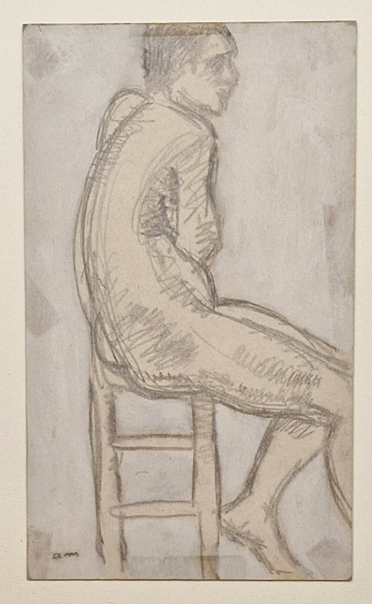 Albert Marquet 1875-1947 Seated Male Nude Black Pencil And Watercolour-photo-2