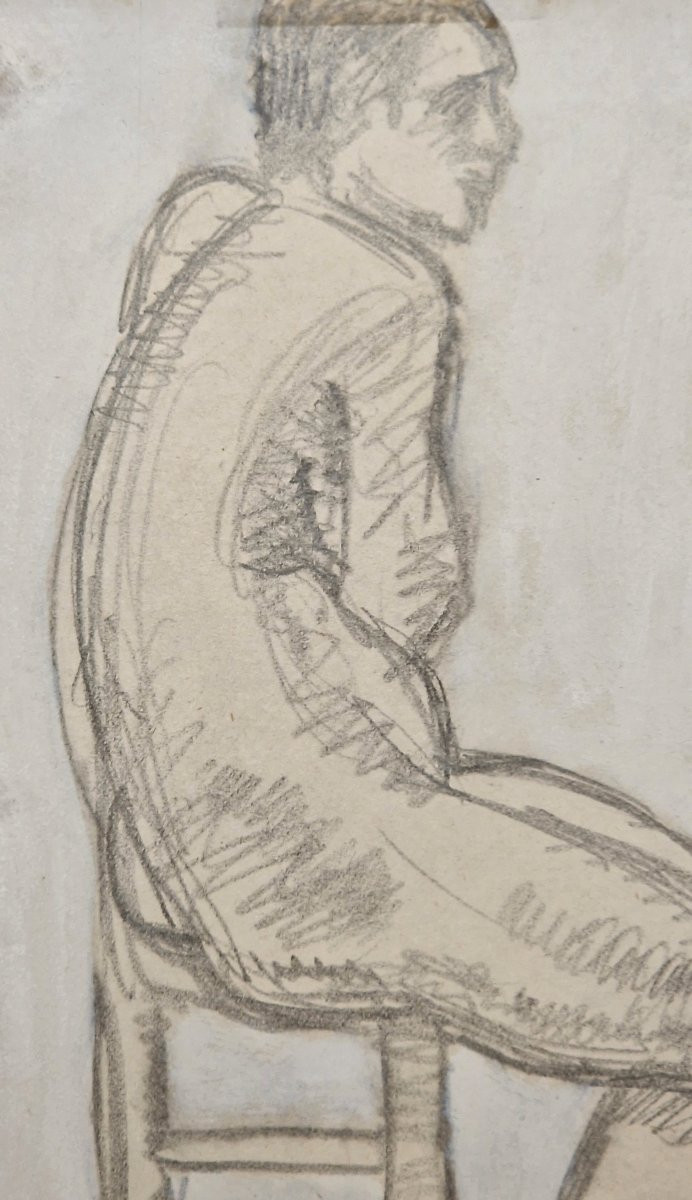 Albert Marquet 1875-1947 Seated Male Nude Black Pencil And Watercolour-photo-3
