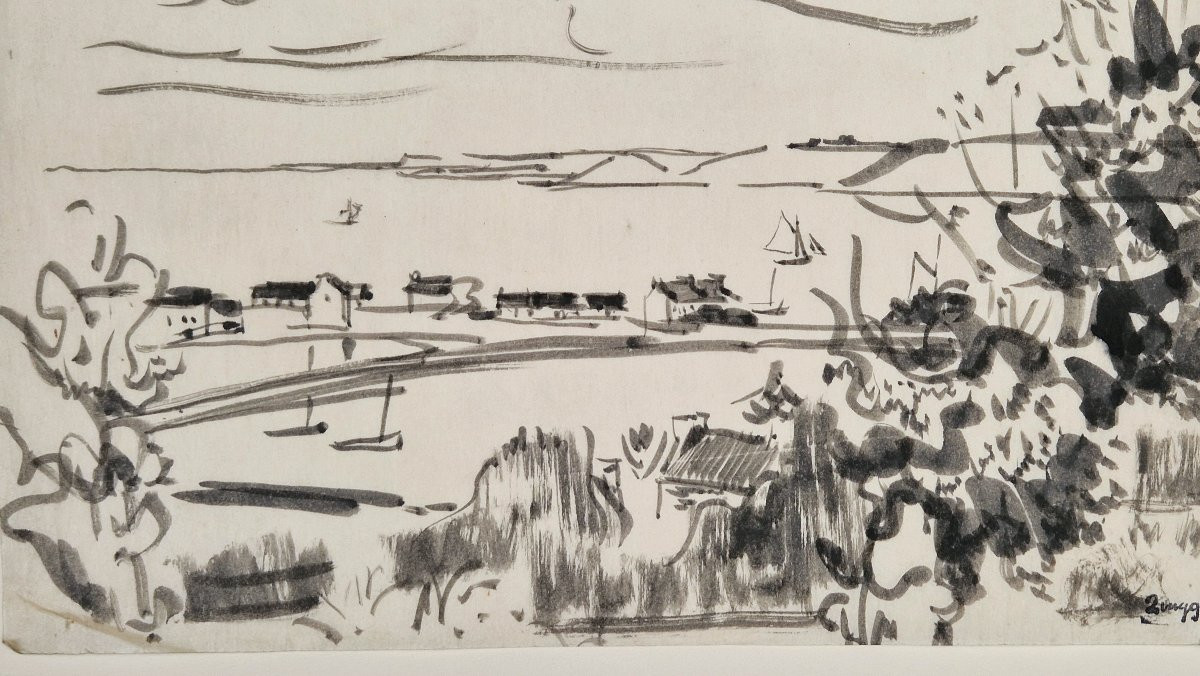 Jules Emile Zingg 1882-1942 Port Breton Indian Ink Drawing On Japanese Paper-photo-4