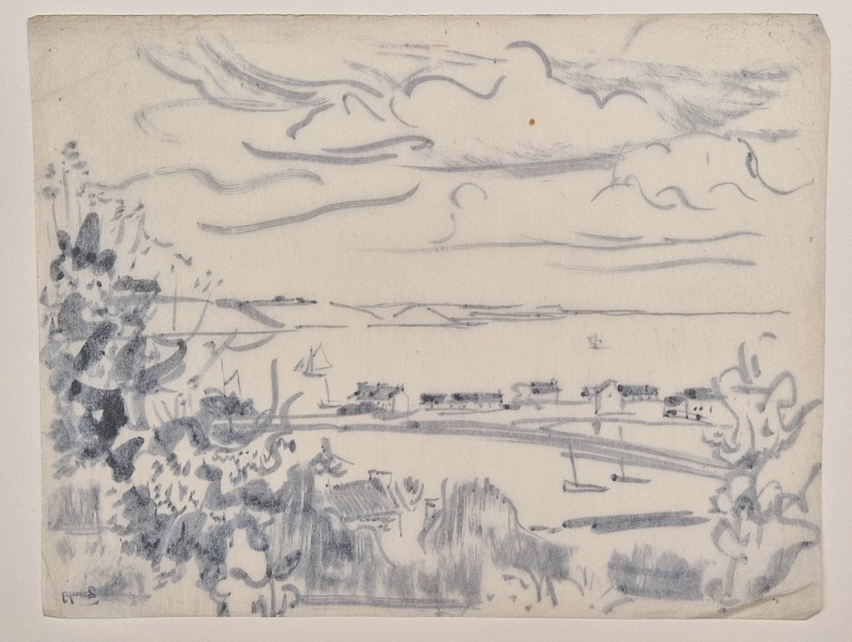Jules Emile Zingg 1882-1942 Port Breton Indian Ink Drawing On Japanese Paper-photo-1