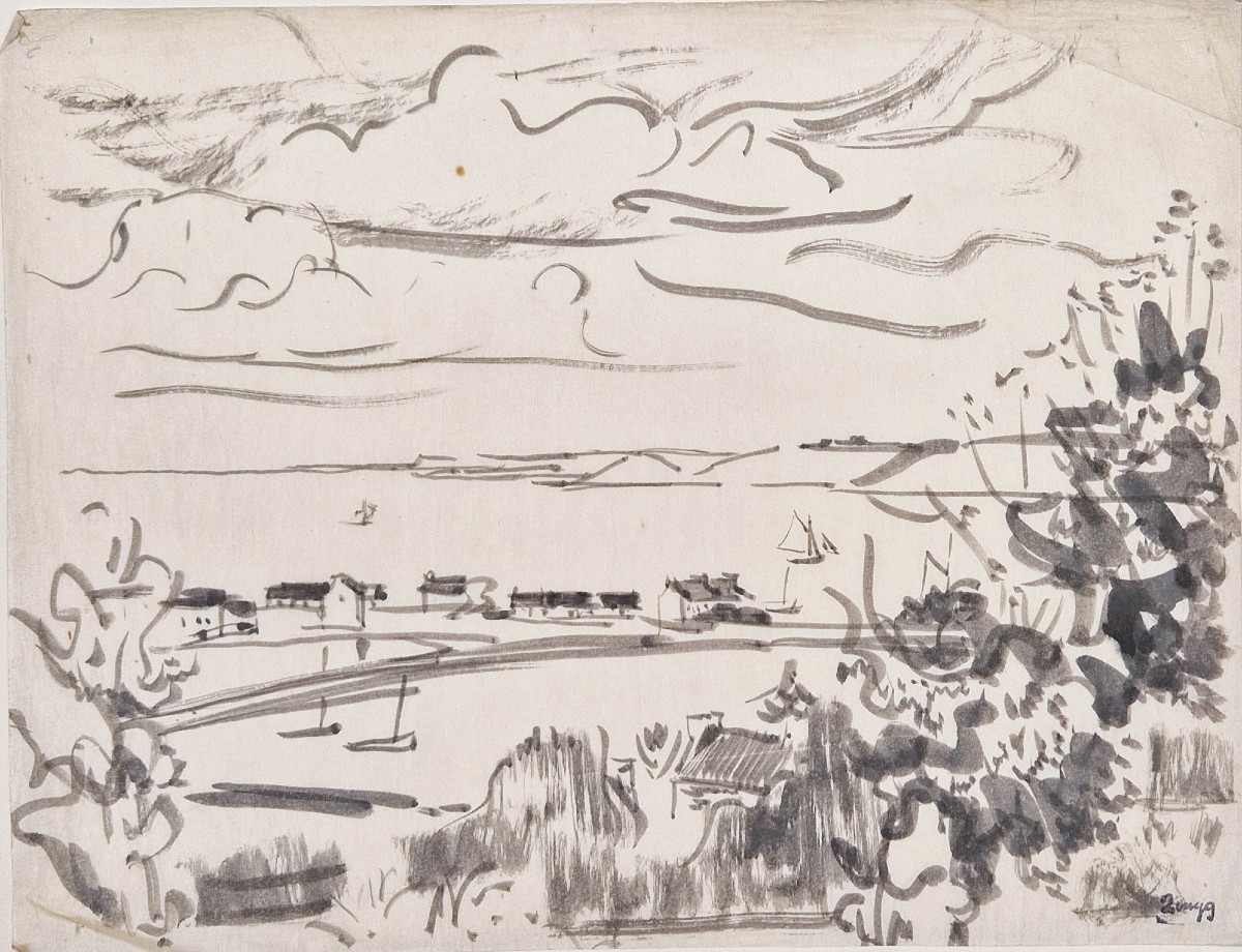 Jules Emile Zingg 1882-1942 Port Breton Indian Ink Drawing On Japanese Paper