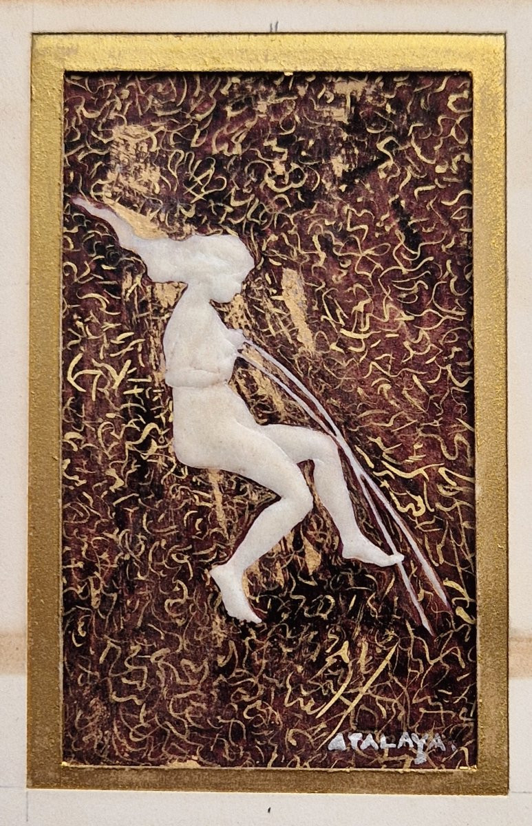 Enrique Atalaya 1851-1913 Symbolist Figures Oil And Gouache On Vellum And Embossed Leather-photo-3