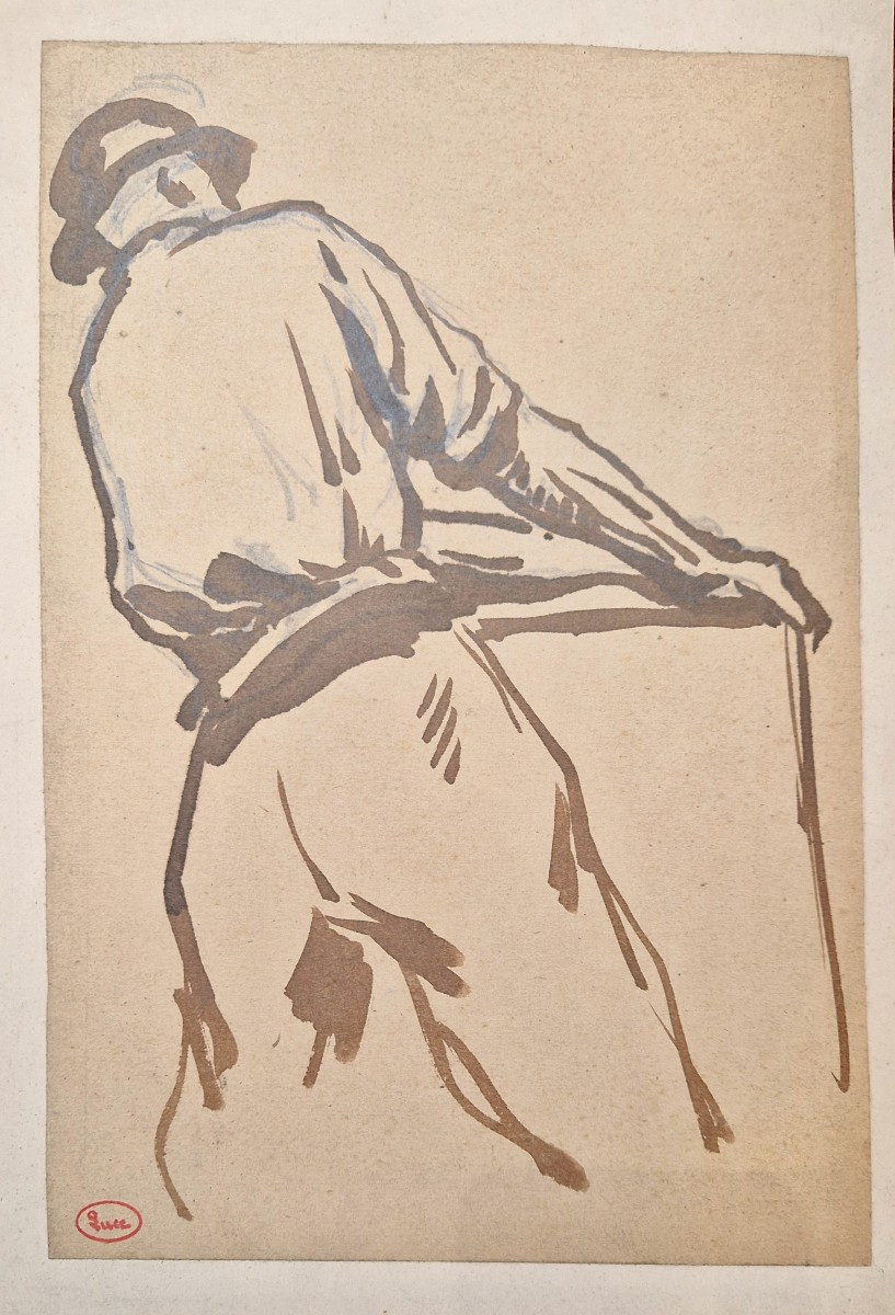 Maximilien Luce 1858-1941 Homme au travail Dessin au lavis brun