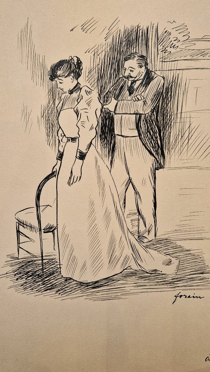 Jean-louis Forain 1852-1931 Le couple Dessin à la plume-photo-2