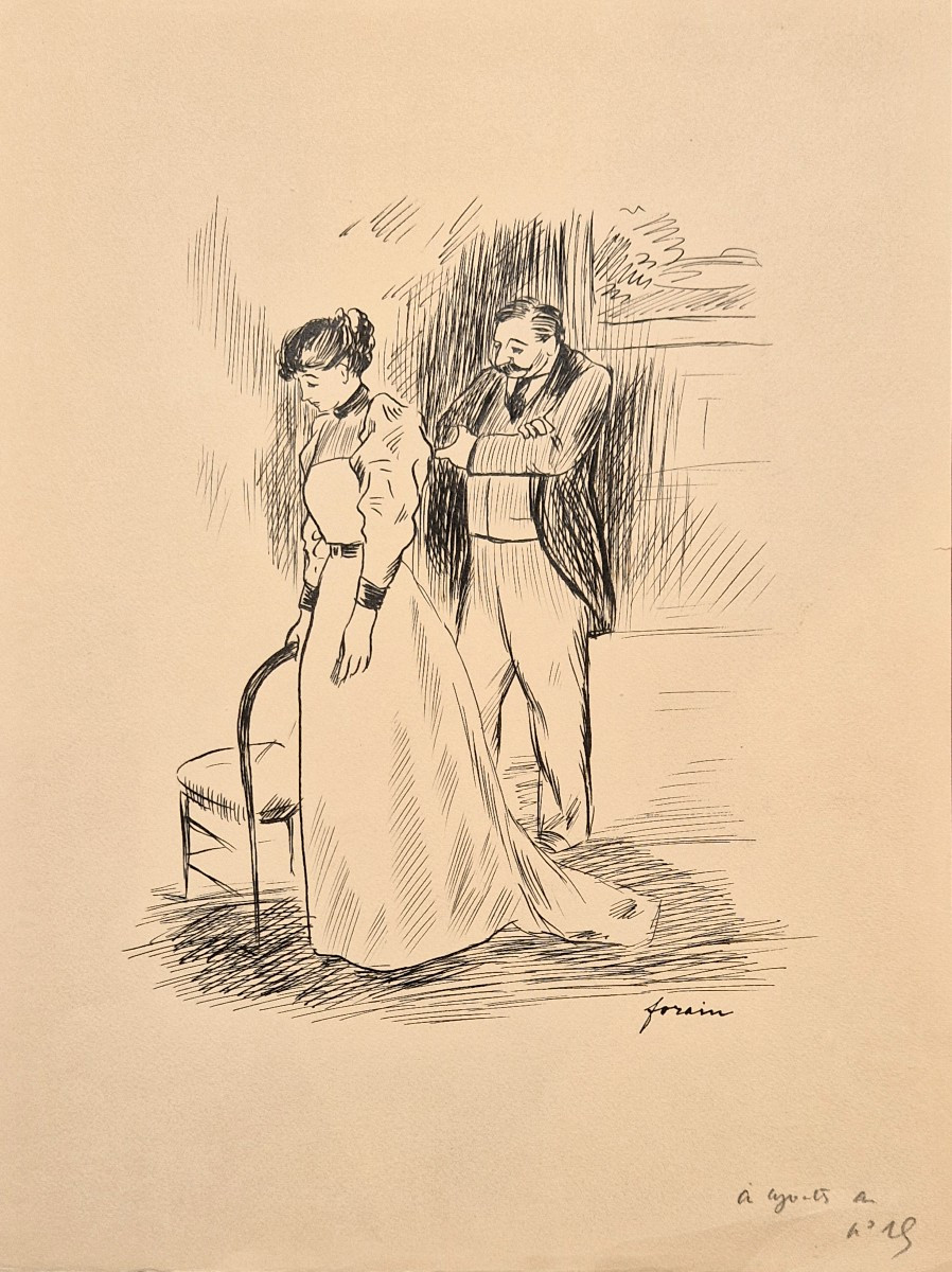 Jean-louis Forain 1852-1931 Le couple Dessin à la plume