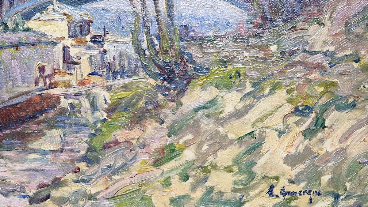 Gaston Domergue 1885-1927 Washing Boat On The Seine In Paris Oil On Paper-photo-3