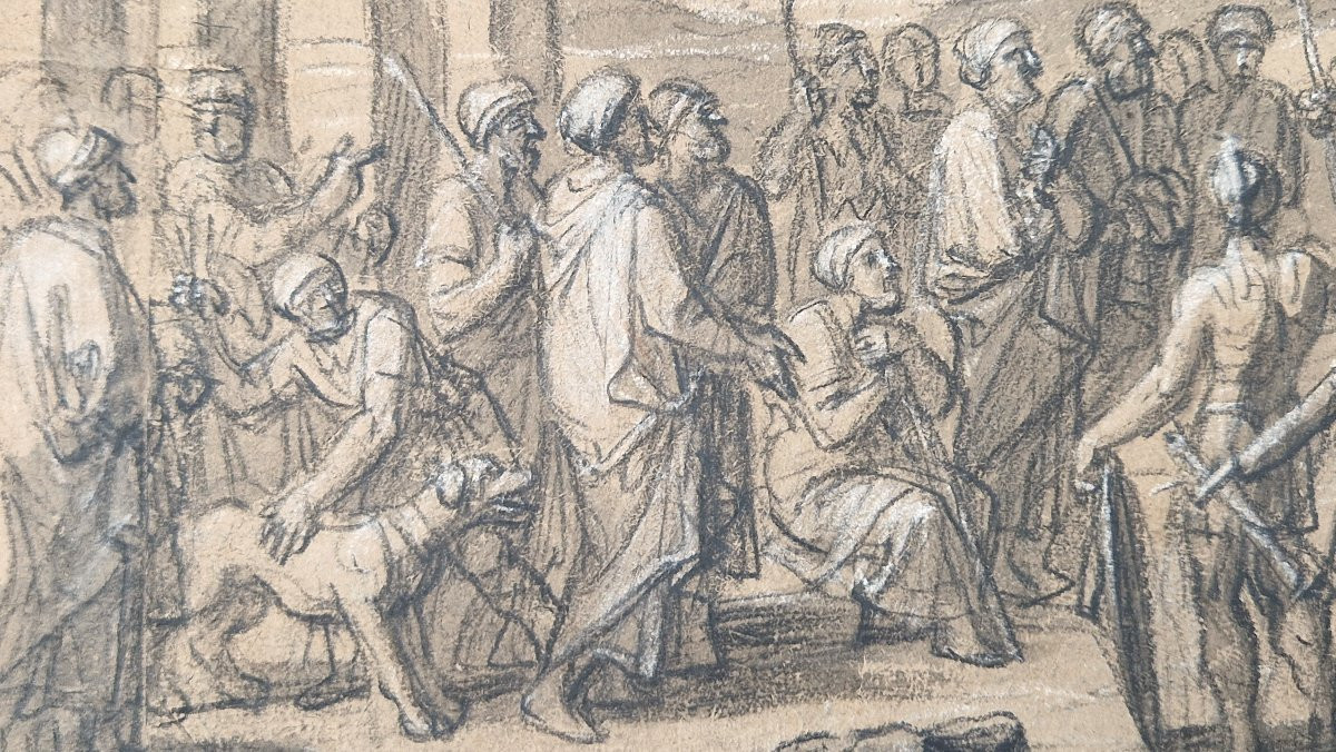 François Verdier 1651-1730 King David Addressing His People Black Stone Drawing-photo-2