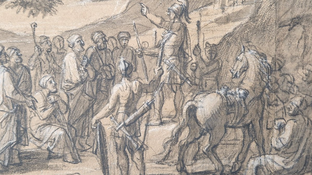 François Verdier 1651-1730 King David Addressing His People Black Stone Drawing-photo-3