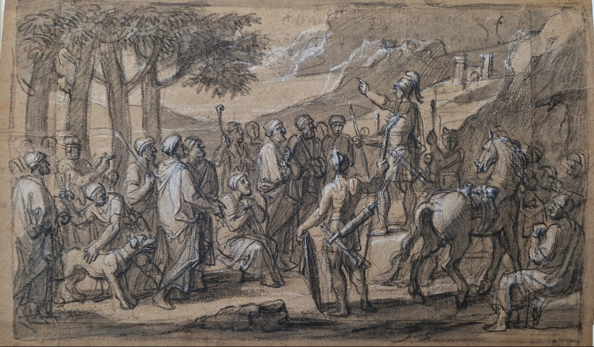 François Verdier 1651-1730 King David Addressing His People Black Stone Drawing