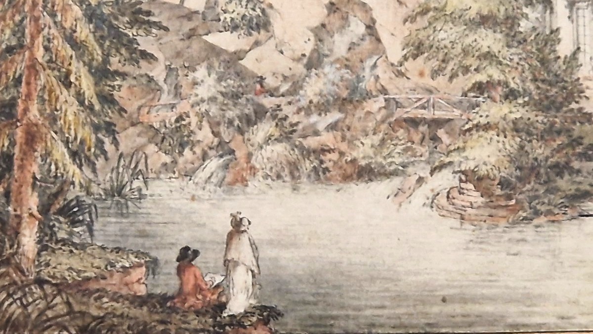 Jean Baptiste Lallemand 1716-1803 Vue du rocher du petit Trianon Versailles Aquarelle-photo-3