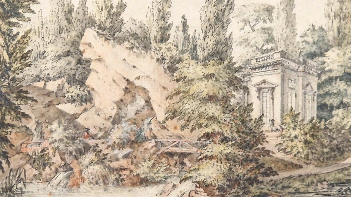 Jean Baptiste Lallemand 1716-1803 Vue du rocher du petit Trianon Versailles Aquarelle-photo-4