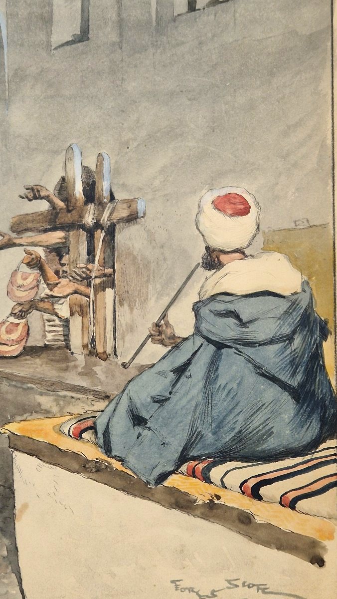 Georges Scott 1873-1942 Charité orientale Aquarelle et gouache-photo-3