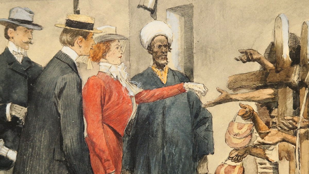 Georges Scott 1873-1942 Charité orientale Aquarelle et gouache-photo-1