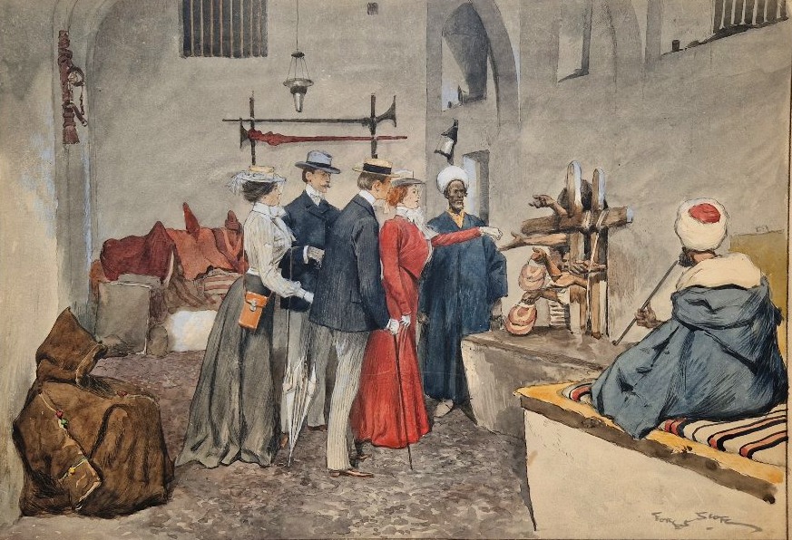 Georges Scott 1873-1942 Charité orientale Aquarelle et gouache