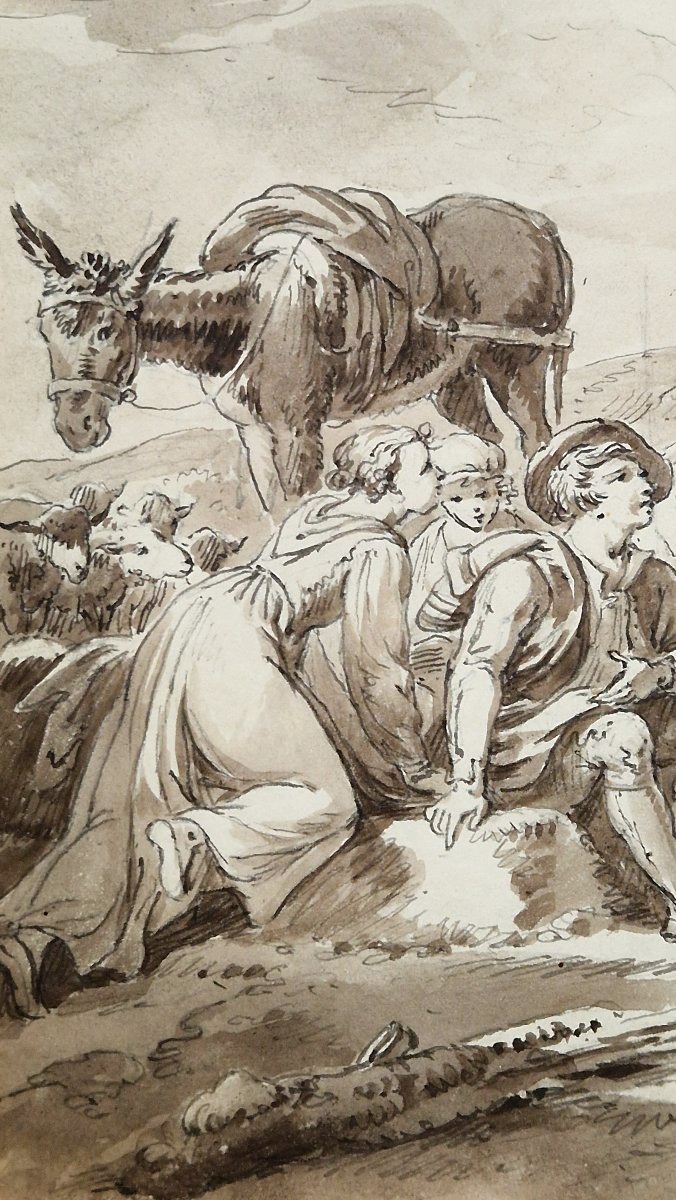 Jean Antoine Constantin d'Aix 1756-1844 Peasant Gathering In The Countryside Pen And Brown Wash-photo-2