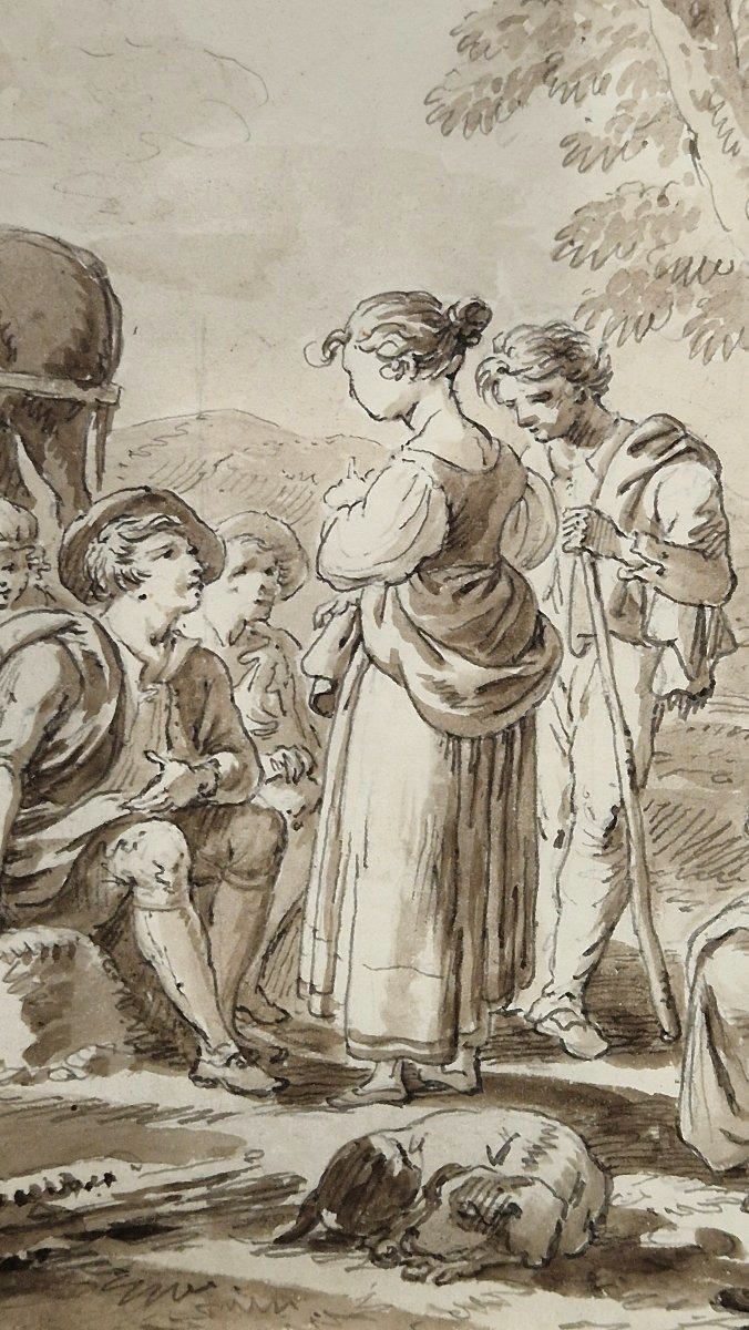 Jean Antoine Constantin d'Aix 1756-1844 Peasant Gathering In The Countryside Pen And Brown Wash-photo-3