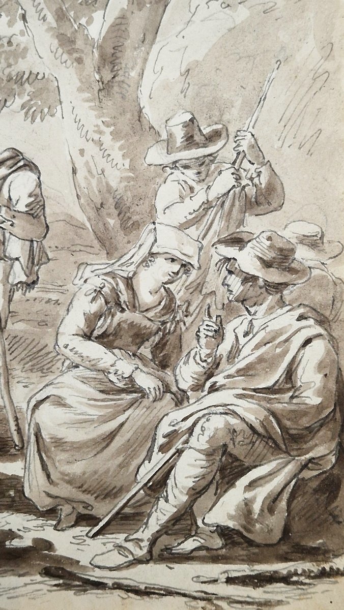 Jean Antoine Constantin d'Aix 1756-1844 Peasant Gathering In The Countryside Pen And Brown Wash-photo-4