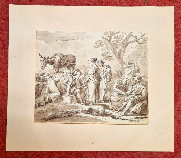 Jean Antoine Constantin d'Aix 1756-1844 Peasant Gathering In The Countryside Pen And Brown Wash-photo-1