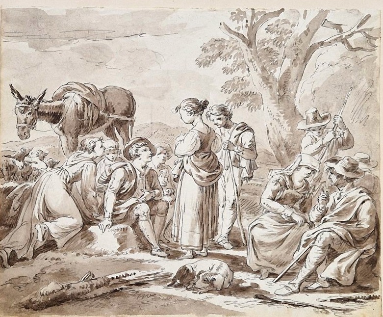 Jean Antoine Constantin d'Aix 1756-1844 Peasant Gathering In The Countryside Pen And Brown Wash