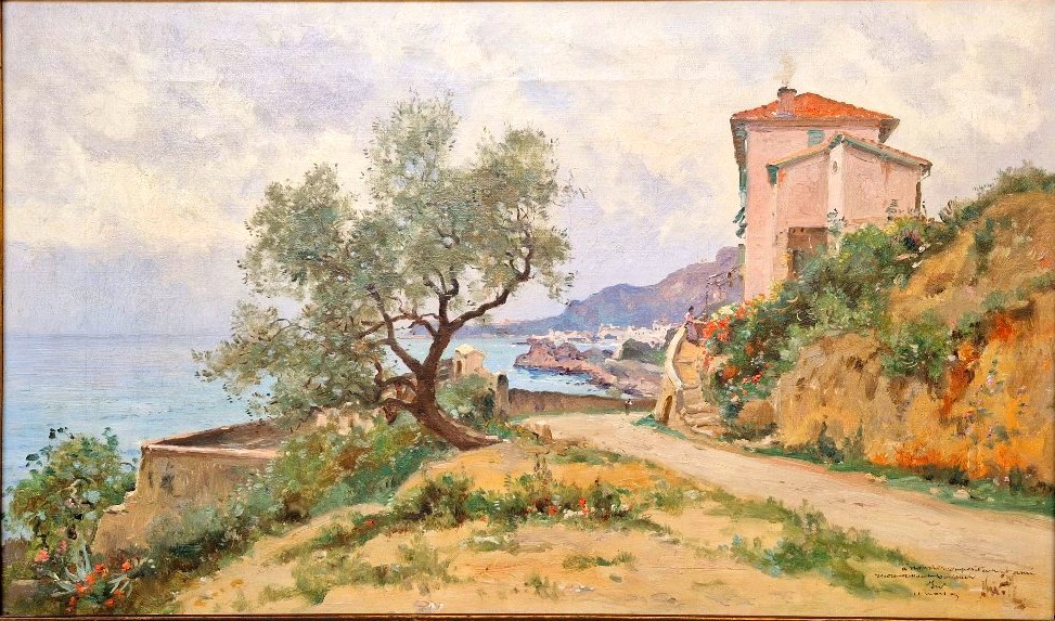 Marie Joseph Léon Iwill 1850-1923 Italian Coast Towards Bordighera Oil On Canvas-photo-2