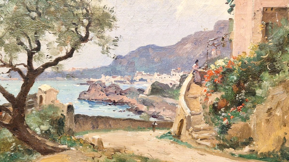 Marie Joseph Léon Iwill 1850-1923 Italian Coast Towards Bordighera Oil On Canvas-photo-2