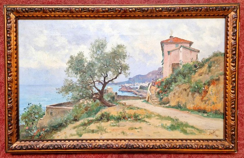 Marie Joseph Léon Iwill 1850-1923 Italian Coast Towards Bordighera Oil On Canvas