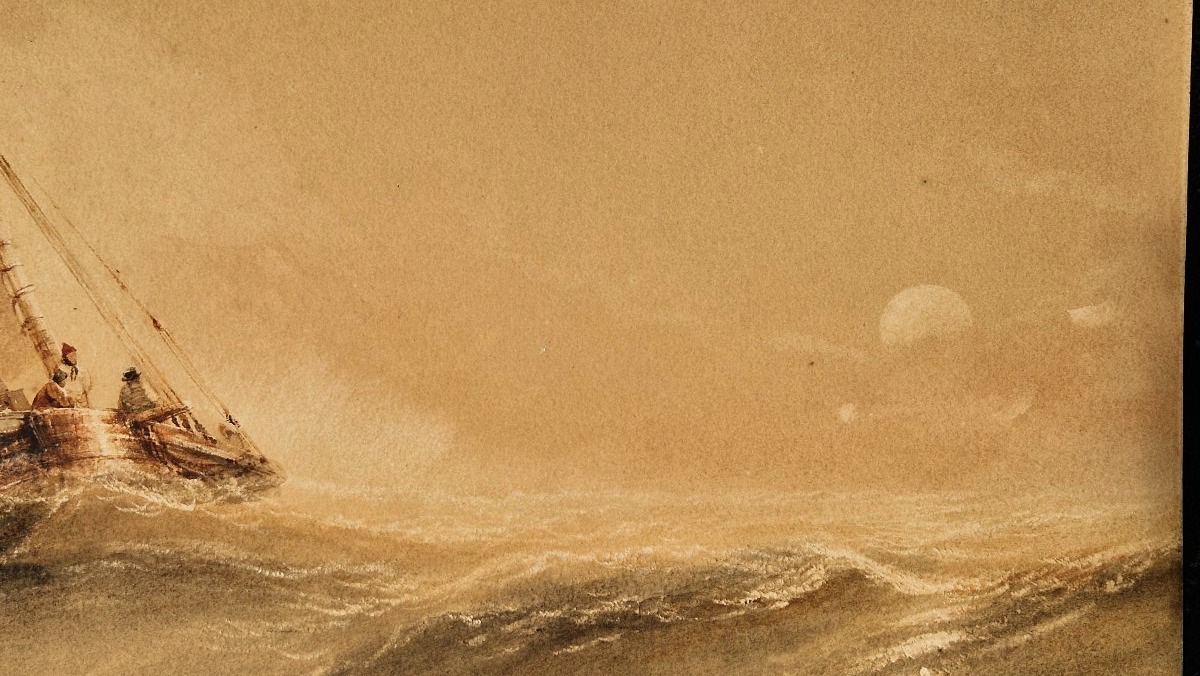 Henry Barlow Carter 1803-1868 Voilier par forte houle Aquarelle-photo-3