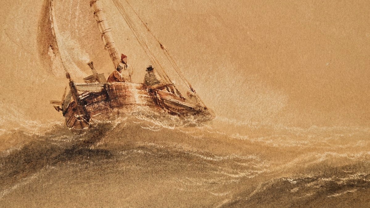 Henry Barlow Carter 1803-1868 Voilier par forte houle Aquarelle-photo-4