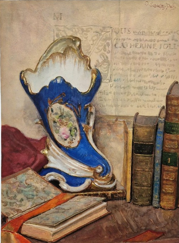 Jacques Georges SCHULTZ-DAL 1894-1964 Nature morte au vase bleu Aquarelle-photo-2