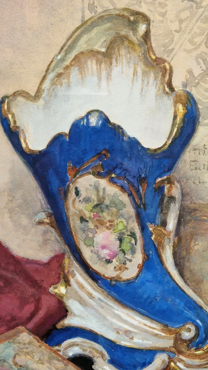 Jacques Georges SCHULTZ-DAL 1894-1964 Nature morte au vase bleu Aquarelle-photo-1