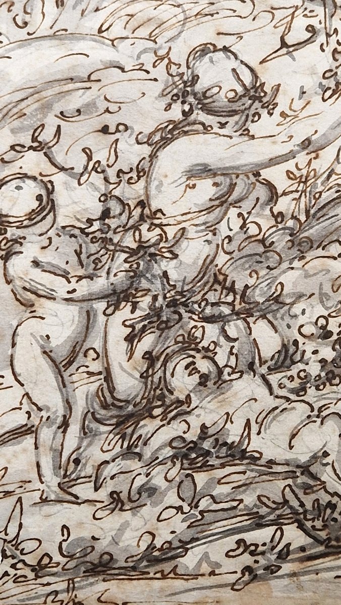 18th Century Italian School Venus And Love Pen And Wash Drawing-photo-2