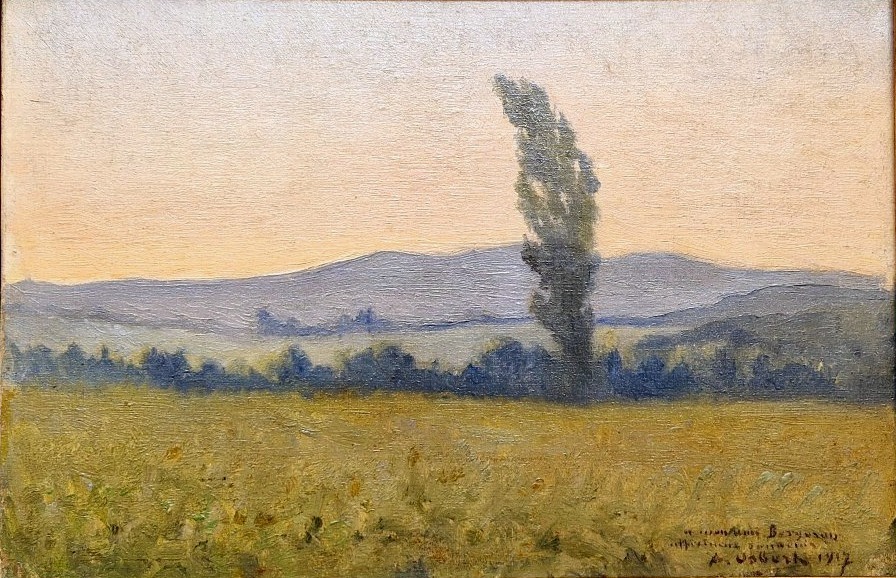 Alphonse Osbert 1857-1939 Peuplier sous le vent Huile sur carton-photo-2