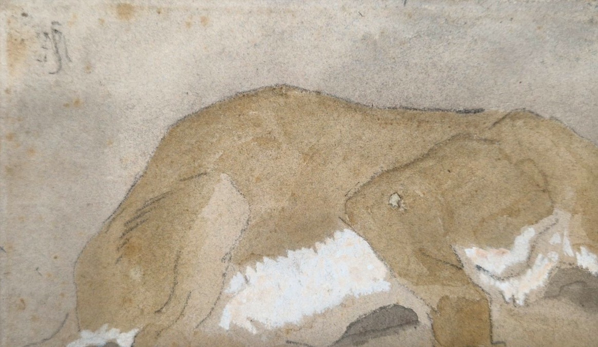Charles Edme Saint Marcel 1819-1890 Repas de la lionne Aquarelle et gouache-photo-3
